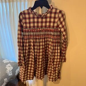 Mini Boden Christmas Plaid Dress with smocked detail, Size 11-12, 100% cotton